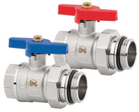Kit de 2 robinets à boisseau sphérique DN 25 (1") avec raccords, rouge et bleu