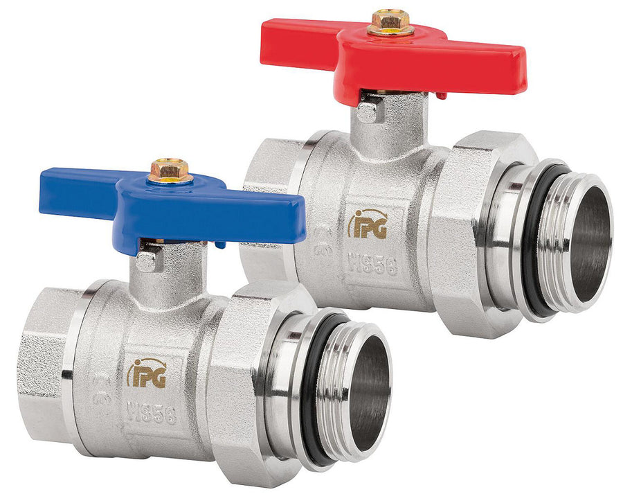 Kit de 2 robinets à boisseau sphérique DN 25 (1") avec raccords, rouge et bleu
