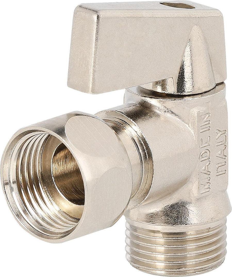 Mini robinet à boisseau sphérique laiton chromé équerre 90° DN10 (3/8") mâle × écrou tournant