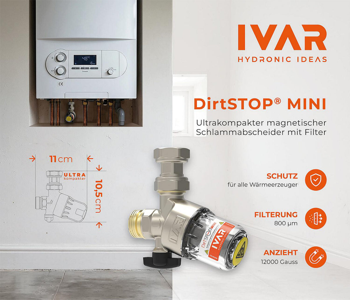 Séparateur de magnétite et désemboueur Dirstop Mini DN 20 (3/4") Mâle