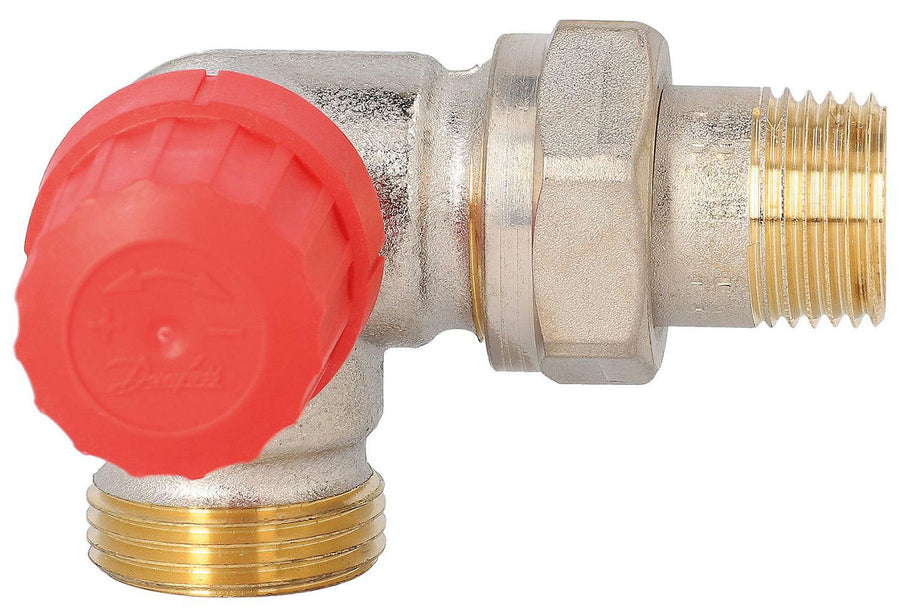 Corps de vanne thermostatique Danfoss RA-N 15 DN 15 (1/2") × eurocône DN 20 (3/4") équerre inversée à gauche, mâle