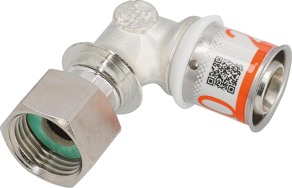 Coude 90° écrou tournant, filétage femelle, joint plat S-Sertir Uponor