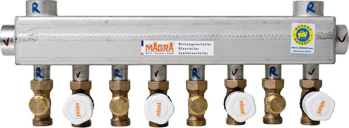 Collecteur de chauffage MAGRA 60/60 en acier inoxydable avec vannes prémontées