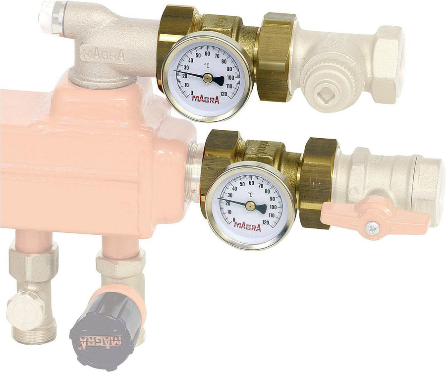 Paire de thermomètres MAGRA avec pièce d'écartement 1" graduation 0-120 °C