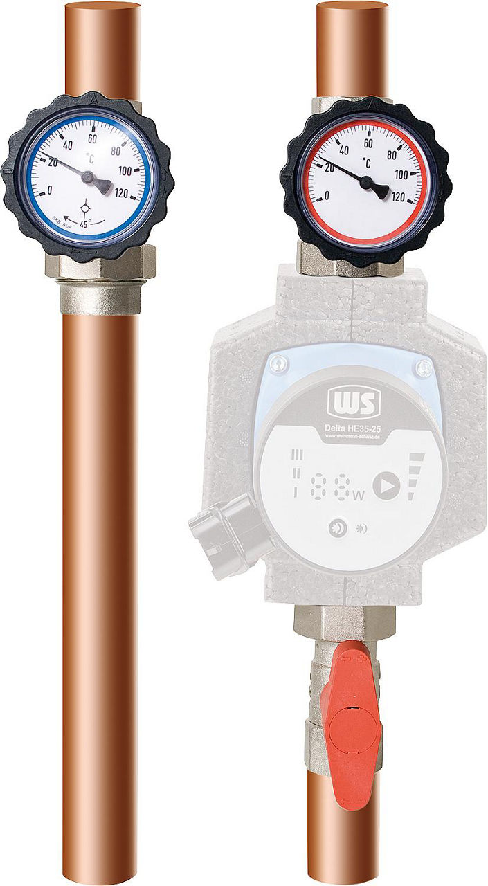 Kit d'arrêt de pompe type 7 sans bypass, avec écrou tournant et thermomètre rouge/bleu
