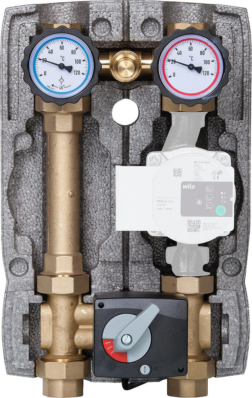 Kit modules hydrauliques Easyflow DN25 R1" avec soupape différentielle et isolation EPP type 6 avec mélangeur 4 voies