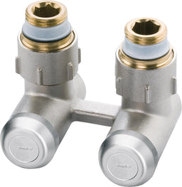 Bloc de robinet bitube EV-A équerre nickelé 15 mm, nipple DN 20 (3/4") × DN 15 (1/2") mâle