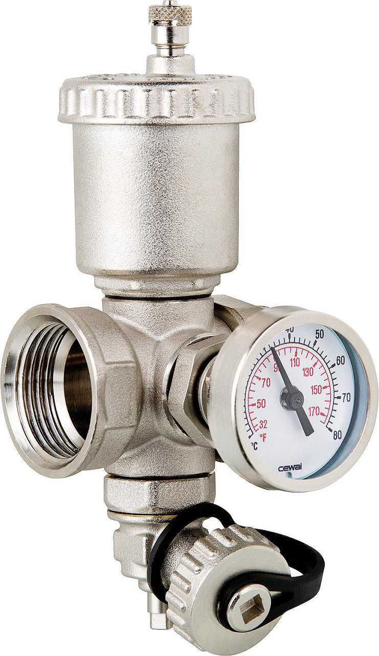 Raccord DN 25 (1") autoétanche avec robinet de remplissage et de vidange, thermomètre et purgeur automatique