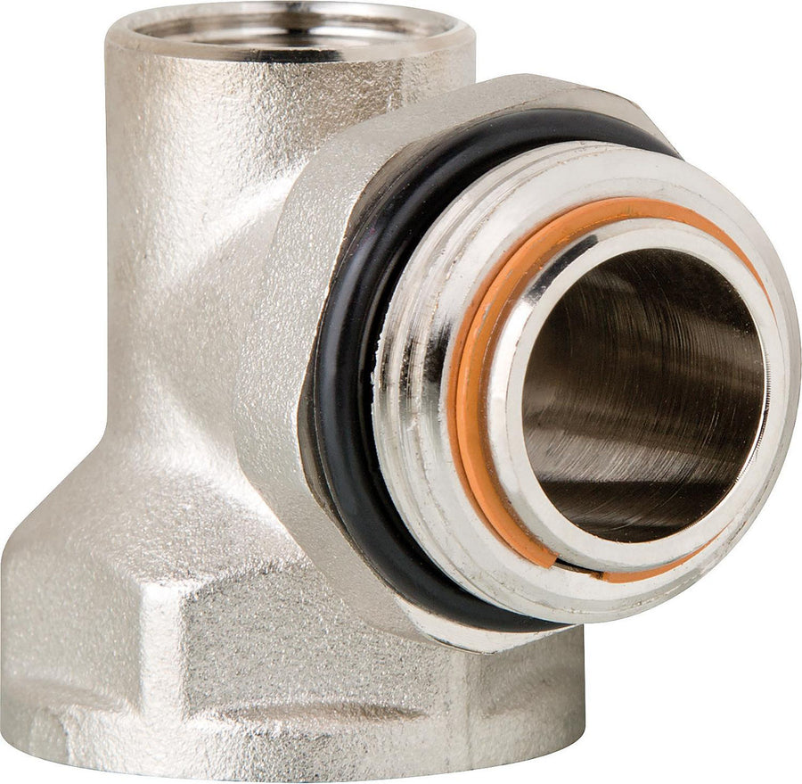 Raccord angulaire DN 25 (1") × DN 15 (1/2") autoétanche nickelé