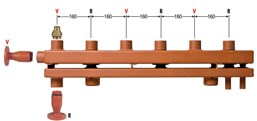 Collecteur-répartiteur de chauffage MAGRA type F 122-16 à séparation thermique – 250 kW, 11 m³/h