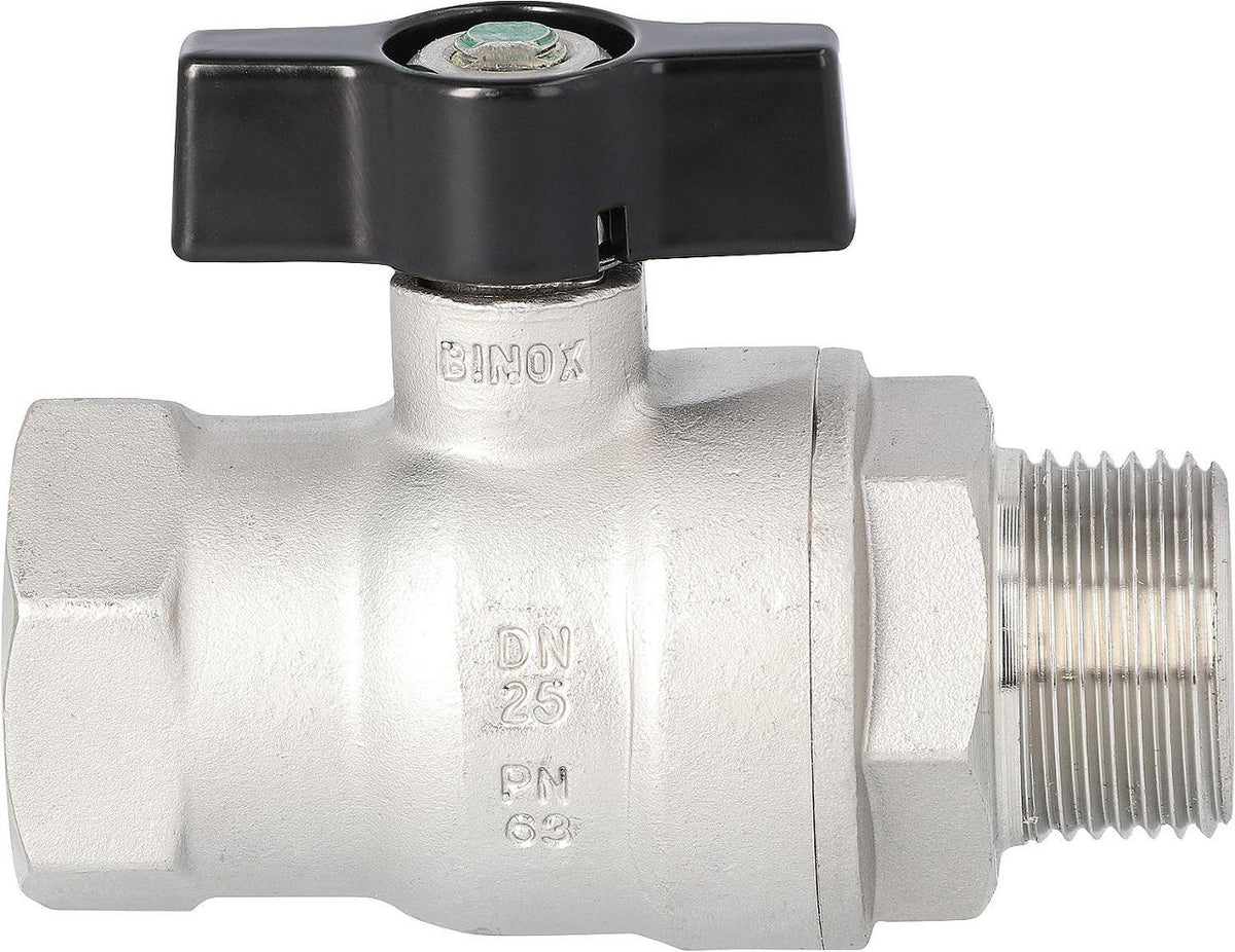 Robinet à boisseau sphérique gaz inox, mâle × femelle, poignée papillon