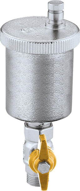Purgeur automatique solaire Caleffi type 250, avec robinet à boisseau sphérique d’arrêt, DN 10 (3/8") mâle, laiton chromé