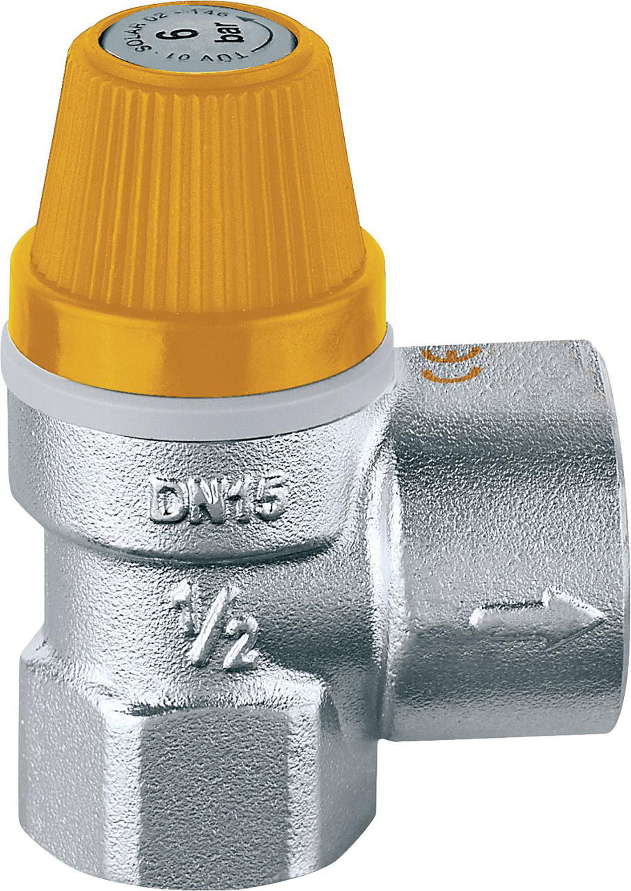 Soupape de sécurité solaire CALEFFI type 253, DN 15 (1/2") femelle × DN 20 (3/4") femelle