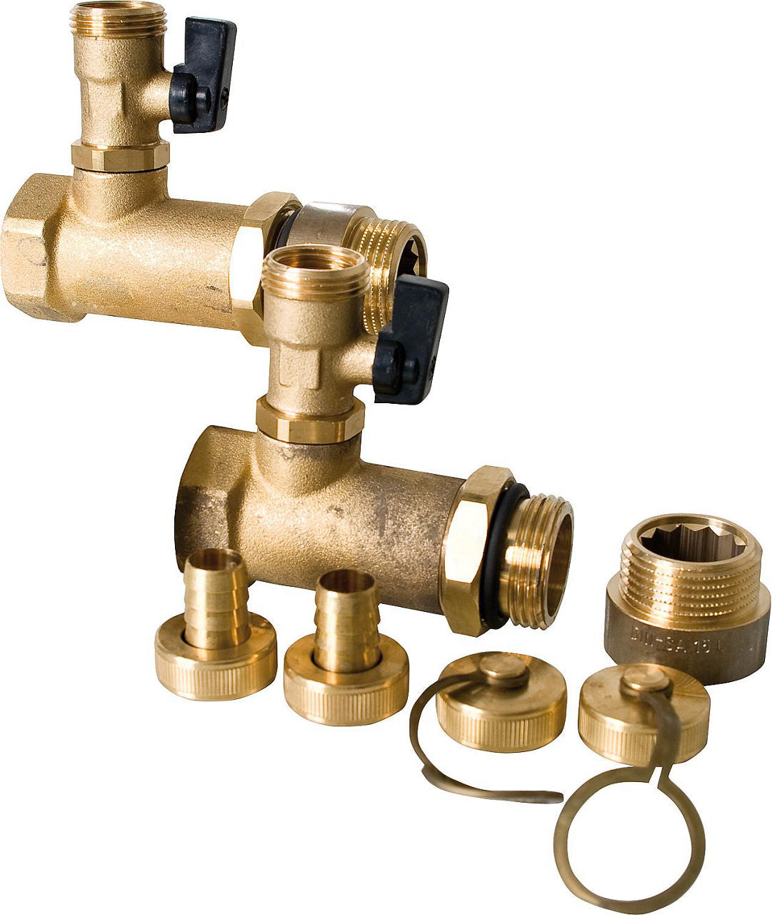 Kit de rinçage et de vidange DN 25 2 x contre-pièce en T avec robinet KFE