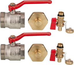 Kit d'accessoires pour collecteur géothermie : 2 robinets à boisseau sphérique, 2 robinets de remplissage et de vidange et 2 bouchons DN 50 (2")