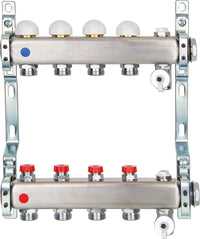 Collecteur de plancher chauffant Waterlo type AC2 en acier inoxydable DN 25 (1") avec vannes de régulation