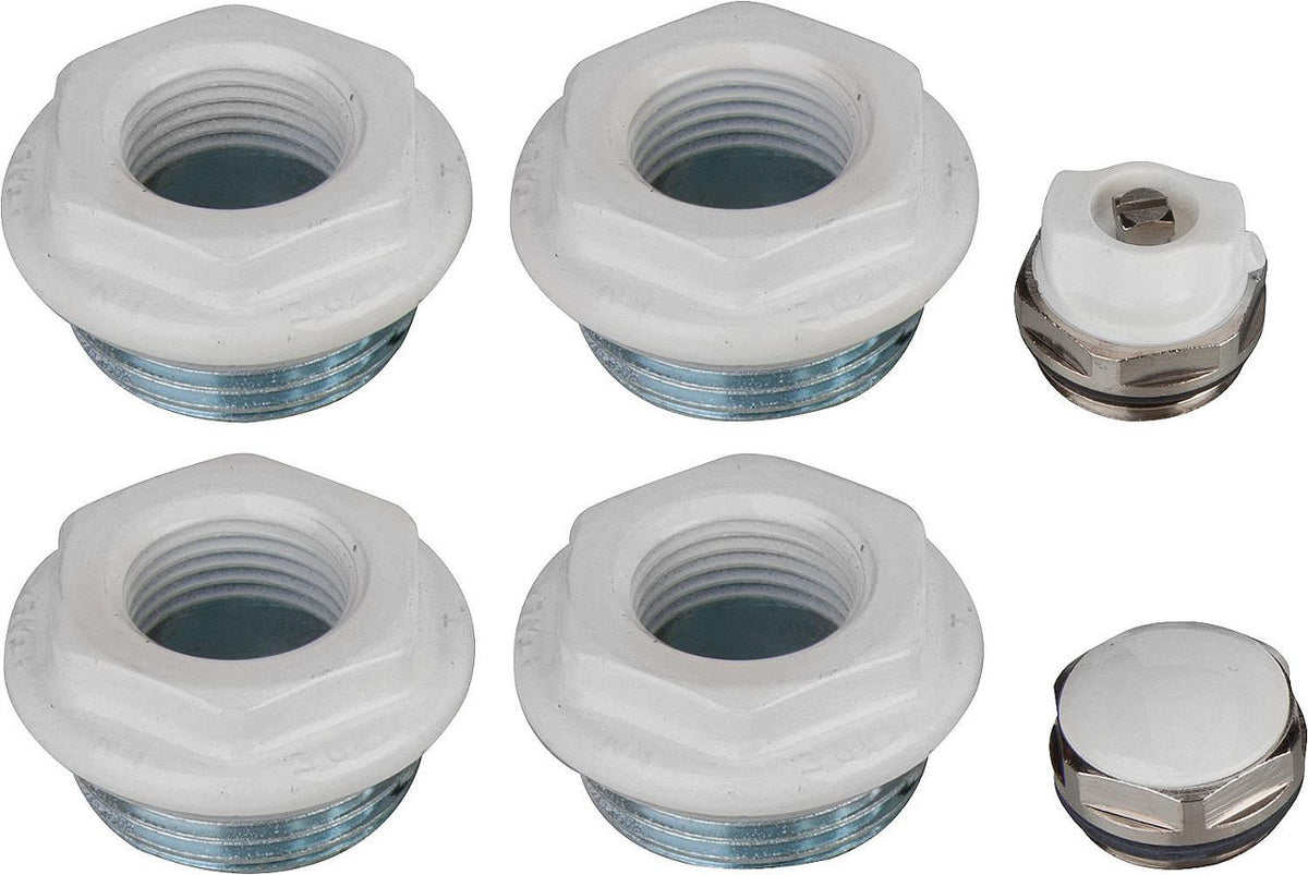 Kit de bouchons de raccordement A80 pour radiateur Seven et Simun Super, DN 25 (1") × DN 15 (1/2"), RAL 9010