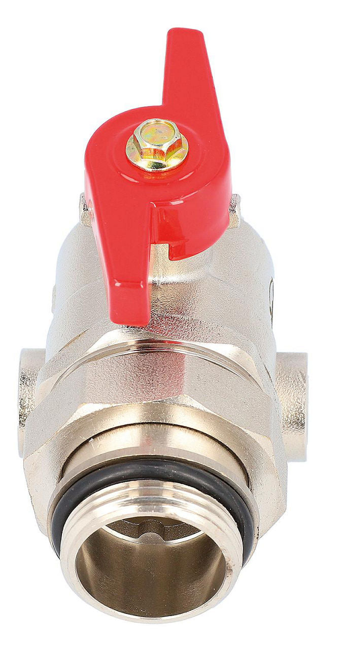 Robinet à boisseau sphérique équerre femelle × mâle pour collecteur, avec prise de thermomètre