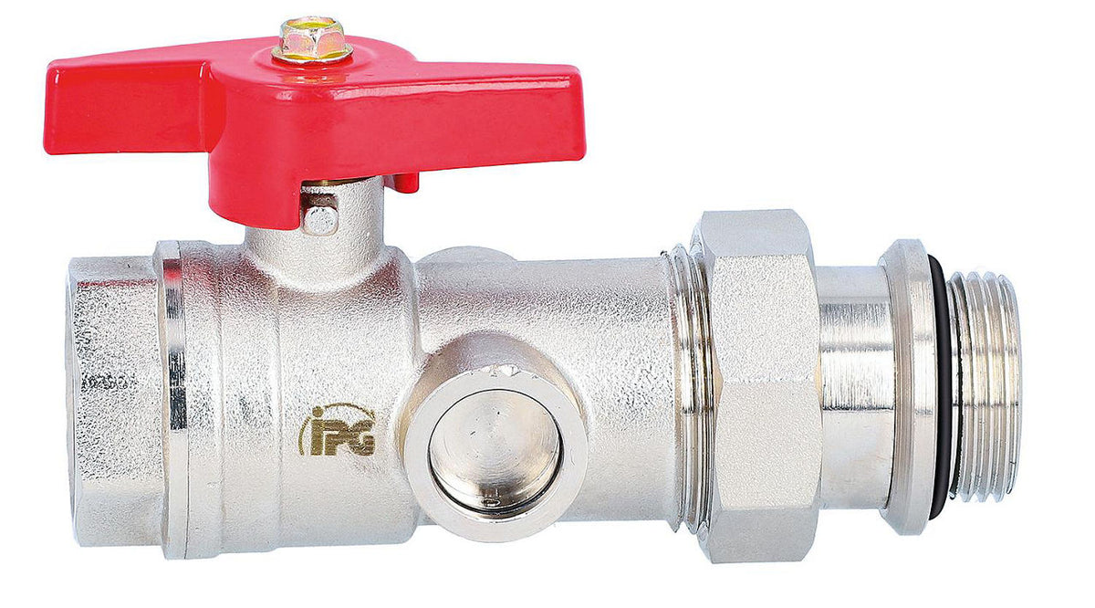 Robinet à boisseau sphérique droit femelle × mâle pour collecteur, avec prise de thermomètre