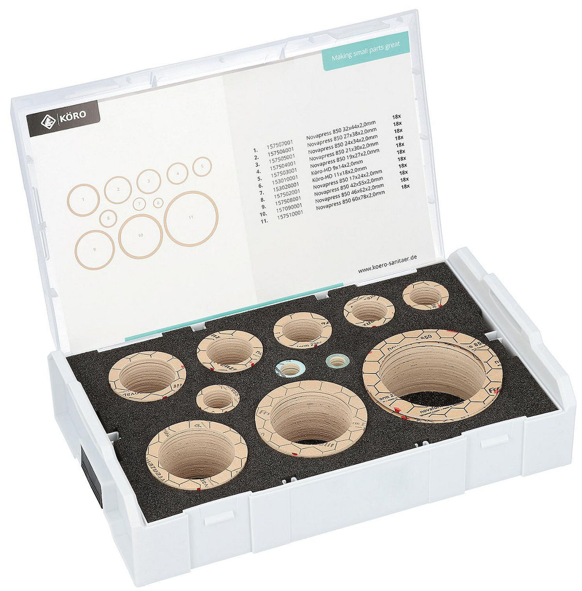 Mallette de joints chauffage et installation gaz HD, 189 pièces, Novapress 850
