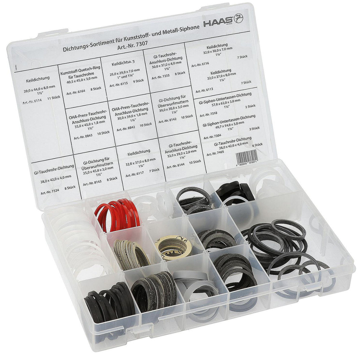 Assortiment de joints pour siphons plastique et métal Otto Haas, 125 pièces