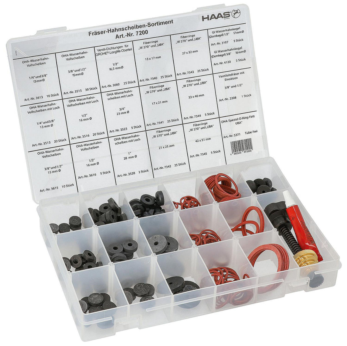 Assortiment de clapets de robinet avec fraise Contenu total : 250 pièces