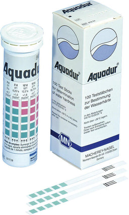 Bandelettes de test Aquadur, dureté de l'eau 3/5/10/15/20/25 °dH, paquet de 100 (6 × 95 mm)