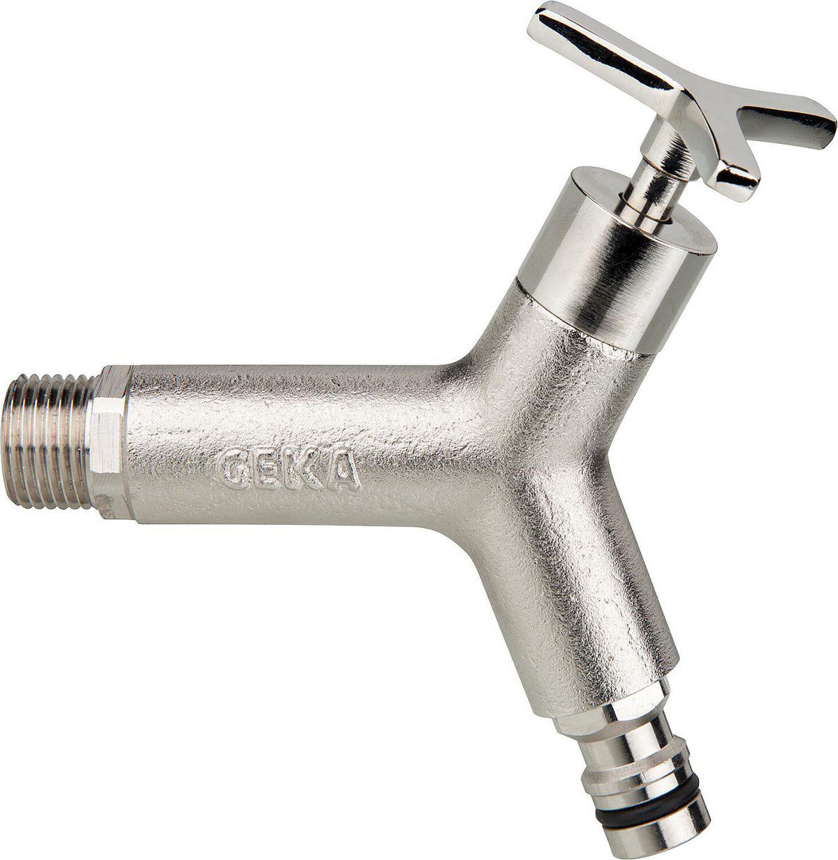 Robinet d'arrosage GEKA 1/2" laiton nickelé avec prise système enfichable