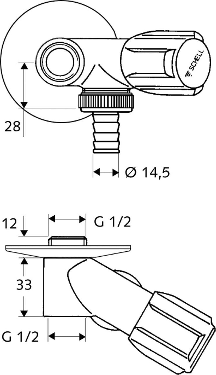 Schell Vanne de raccordement Comfort + clapet anti-retour pour point de puisage, DN15 1/2", chromé
