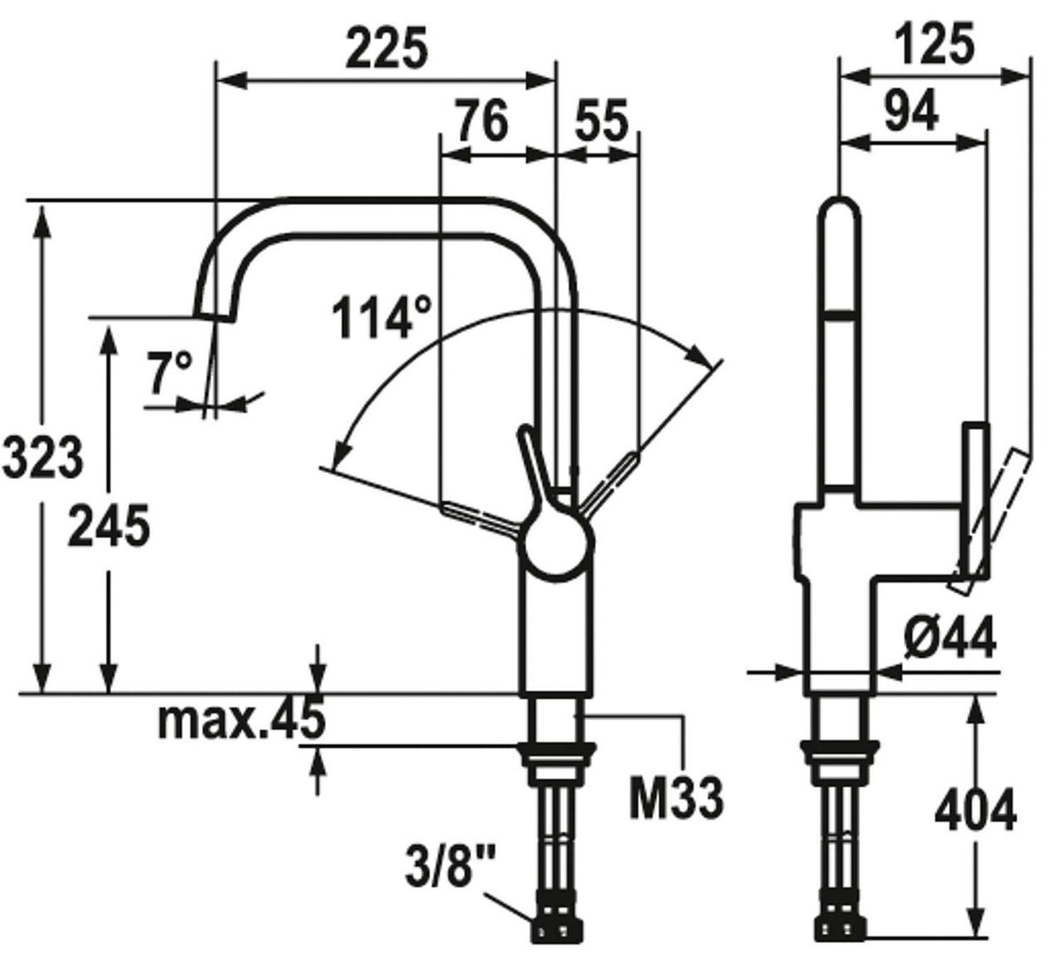 Mitigeur d'évier KWC Livello bec pivotant saillie 223 mm chrome