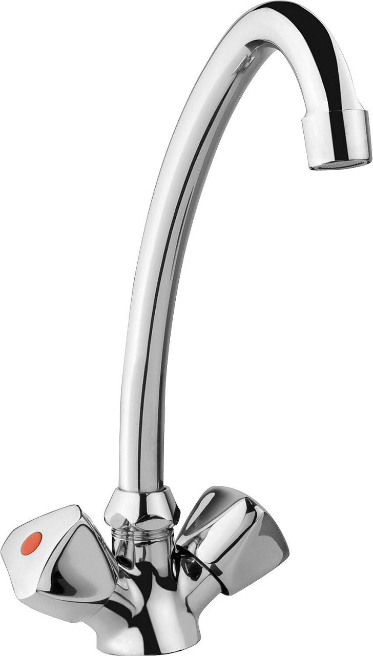 Mitigeur d'évier à deux poignées Etou Bec orientable Saillie 204 mm chromé
