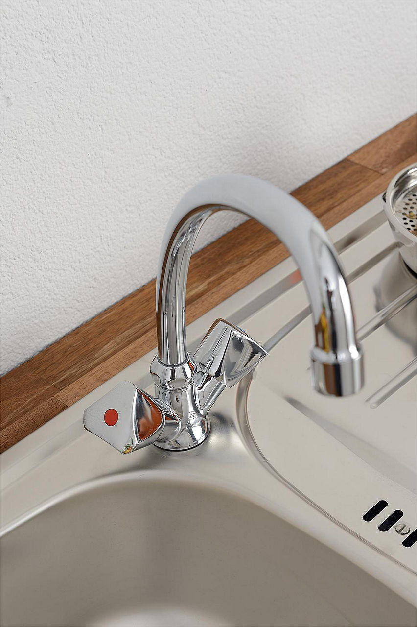 Mitigeur d'évier à deux poignées Etou Bec orientable Saillie 204 mm chromé