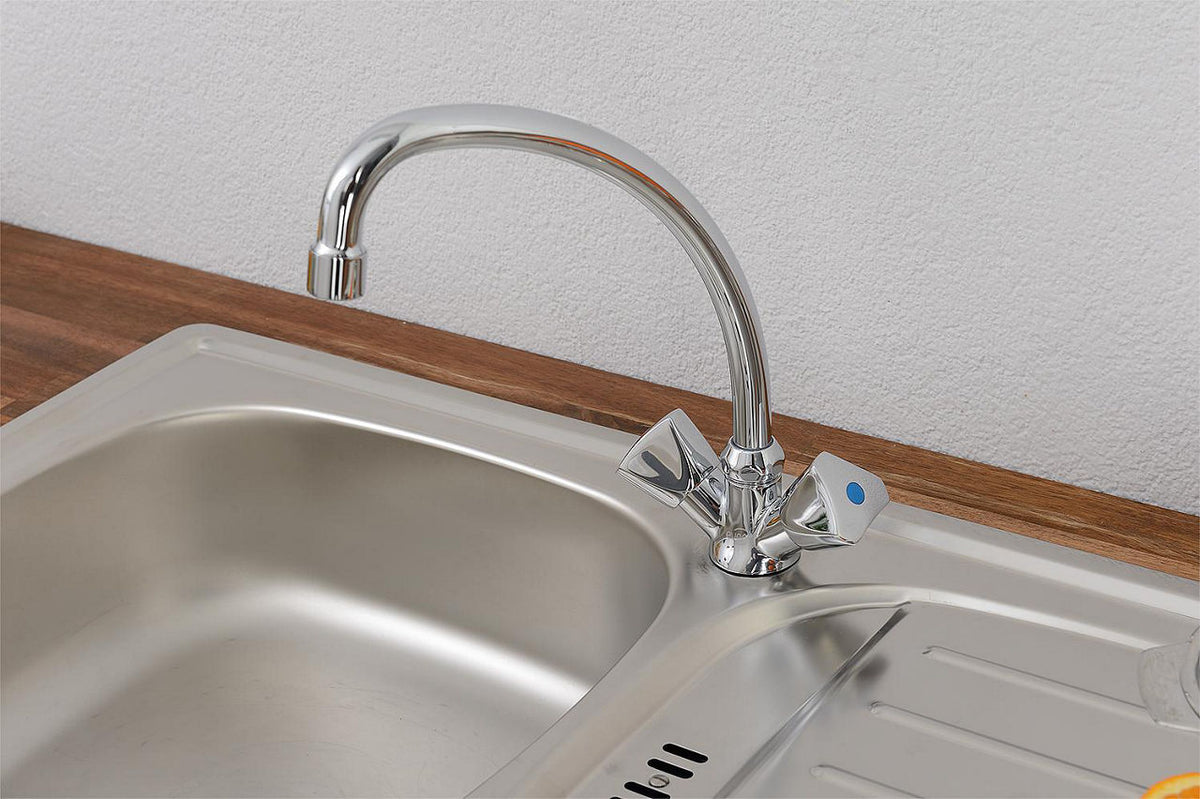Mitigeur d'évier à deux poignées Etou Bec orientable Saillie 204 mm chromé