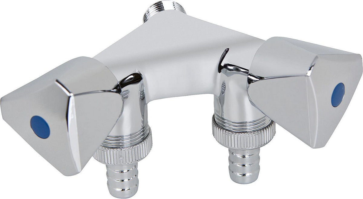 Robinet de machine à laver double chromé, 2 robinets, DN20 M DN15 M x DN20 M avec clapet anti-retour