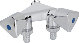 Robinet de machine à laver double chromé, 2 robinets, DN20 M DN15 M x DN20 M avec clapet anti-retour