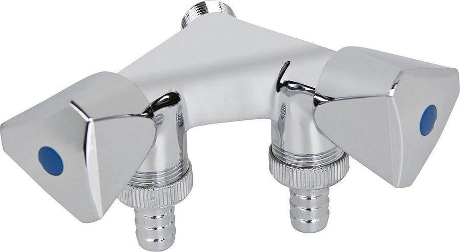 Robinet de machine à laver double chromé, 2 robinets, DN20 M DN15 M x DN20 M avec clapet anti-retour