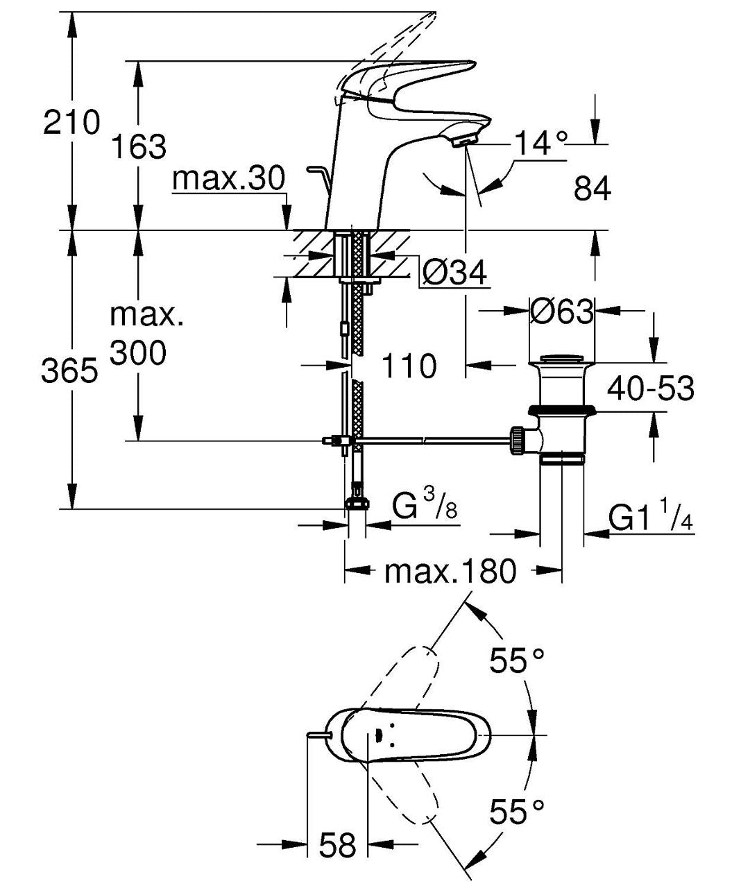 Mitigeur de lavabo Grohe Eurostyle saillie 110 mm chromé