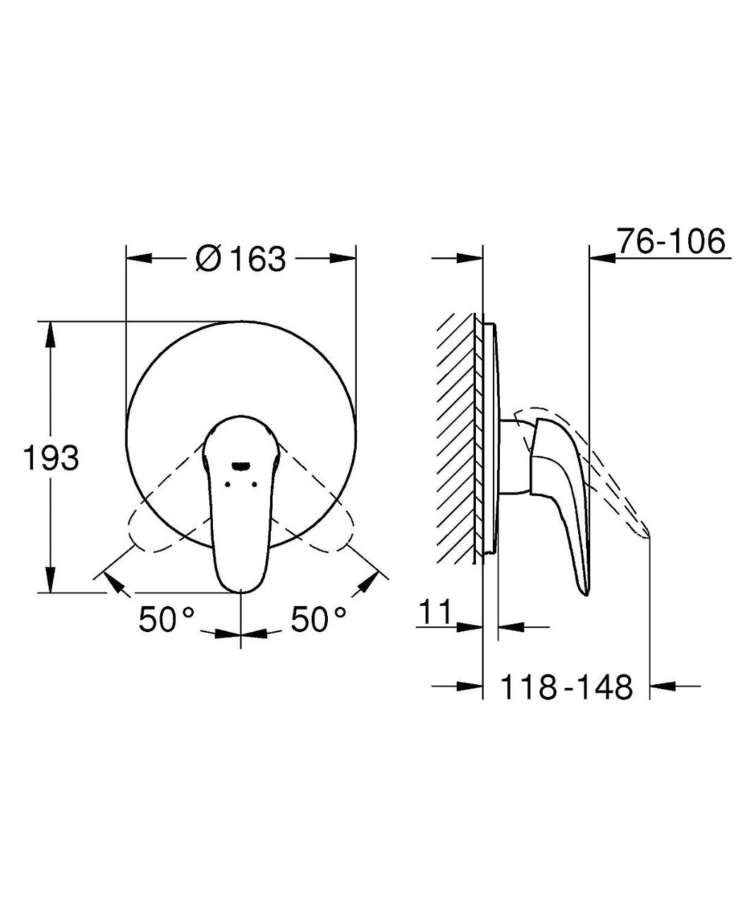 Mitigeur douche encastré Grohe Eurostyle rosace Ø 158 mm chromé
