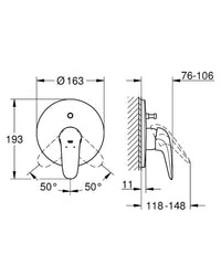 Mitigeur bain/douche encastré Grohe Eurostyle rosace Ø 163 mm chromé levier fermé