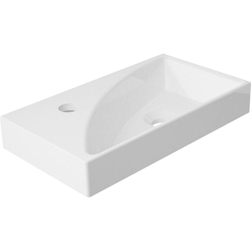 Vasque à poser EDANU lxhxp : 400x81x220 mm robinetterie à gauche fonte minérale blanc
