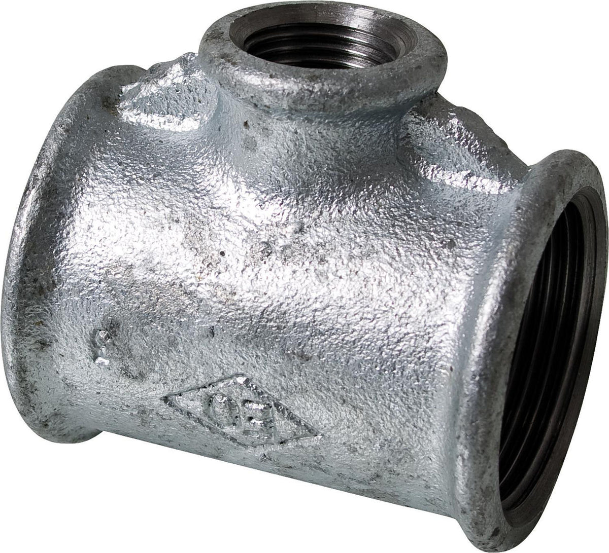 Té réduit fonte malléable zinguée (FF x FF x FF) Type 130R