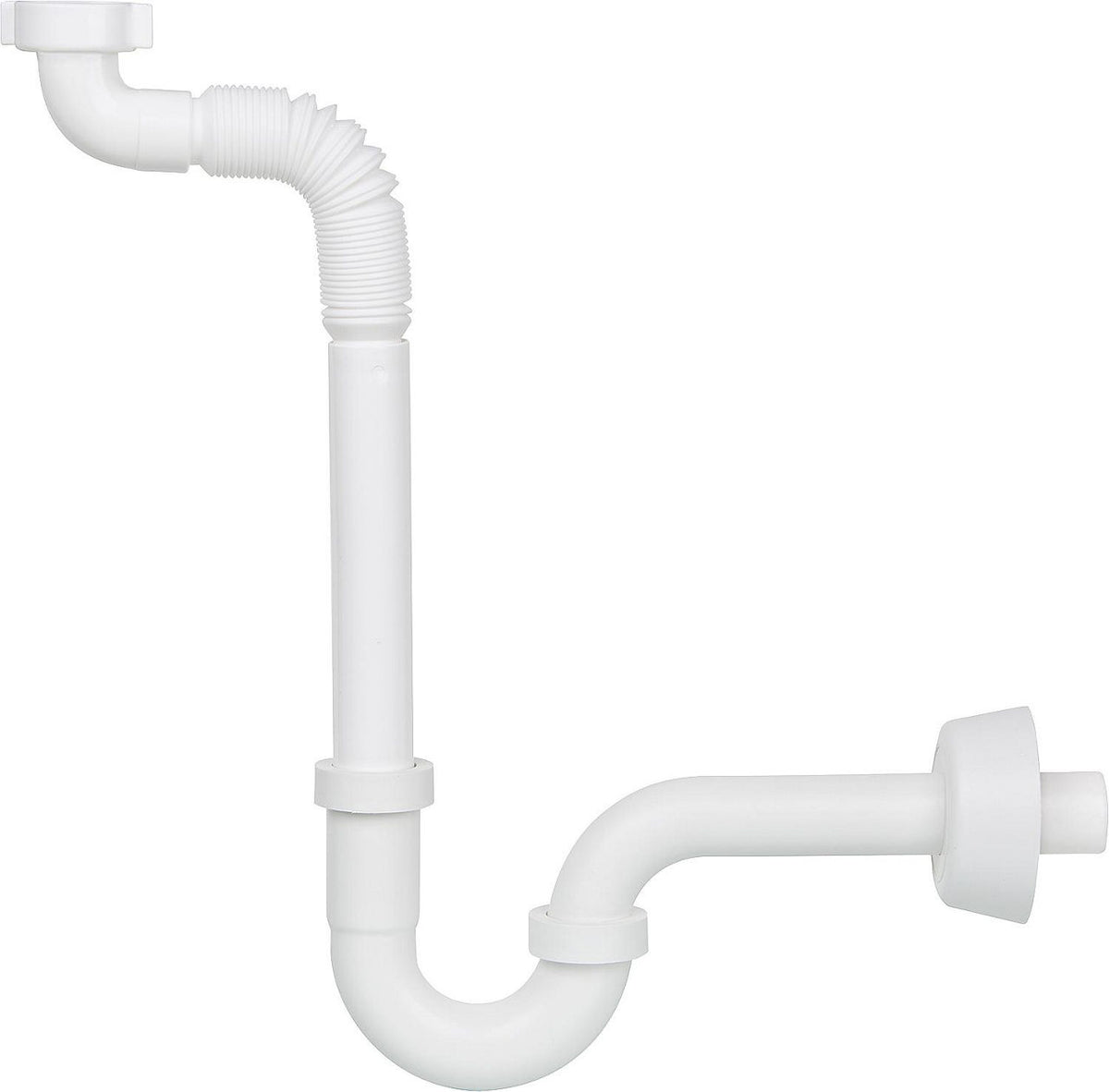 Siphon gain de place DN32 (1 1/4") avec tube flexible plastique blanc