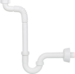 Siphon gain de place DN32 (1 1/4") avec tube flexible plastique blanc