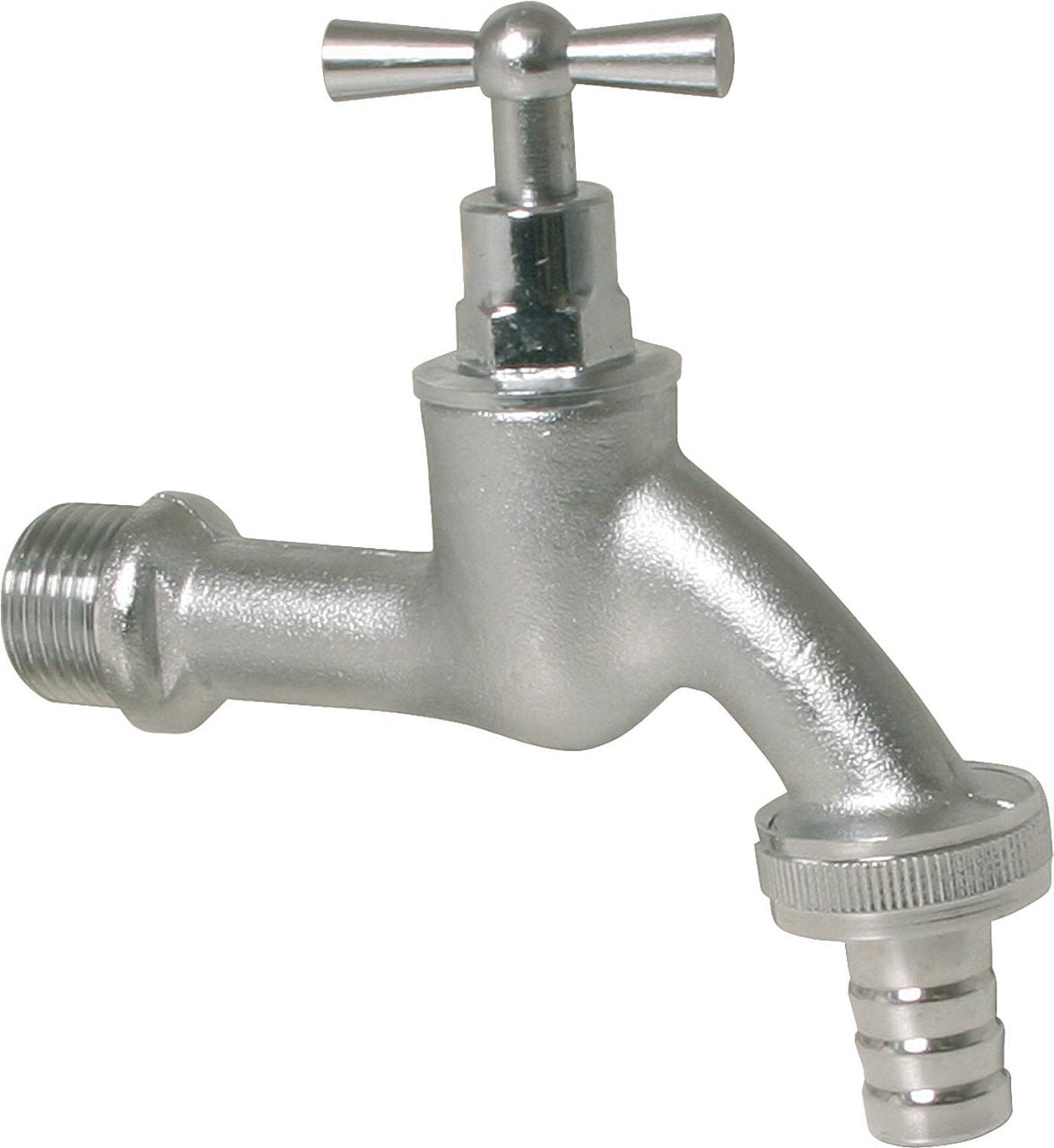 Robinet d'arrosage mat chromé avec raccord cannelé