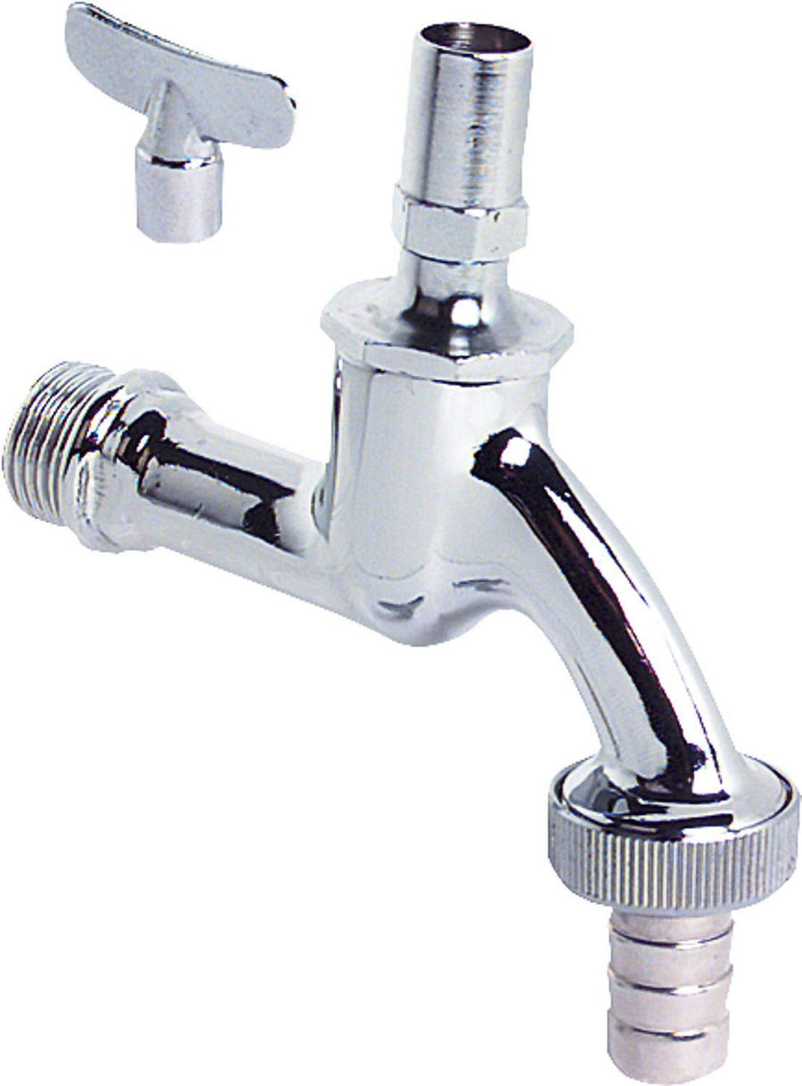 Robinet de purge chrome poli R 1/2" avec tête à clé tubulaire et embout à olive