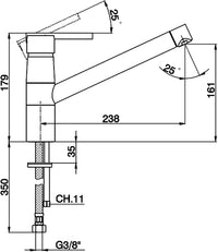 Mitigeur d'évier Evelia bec pivotant saillie 238 mm chromé