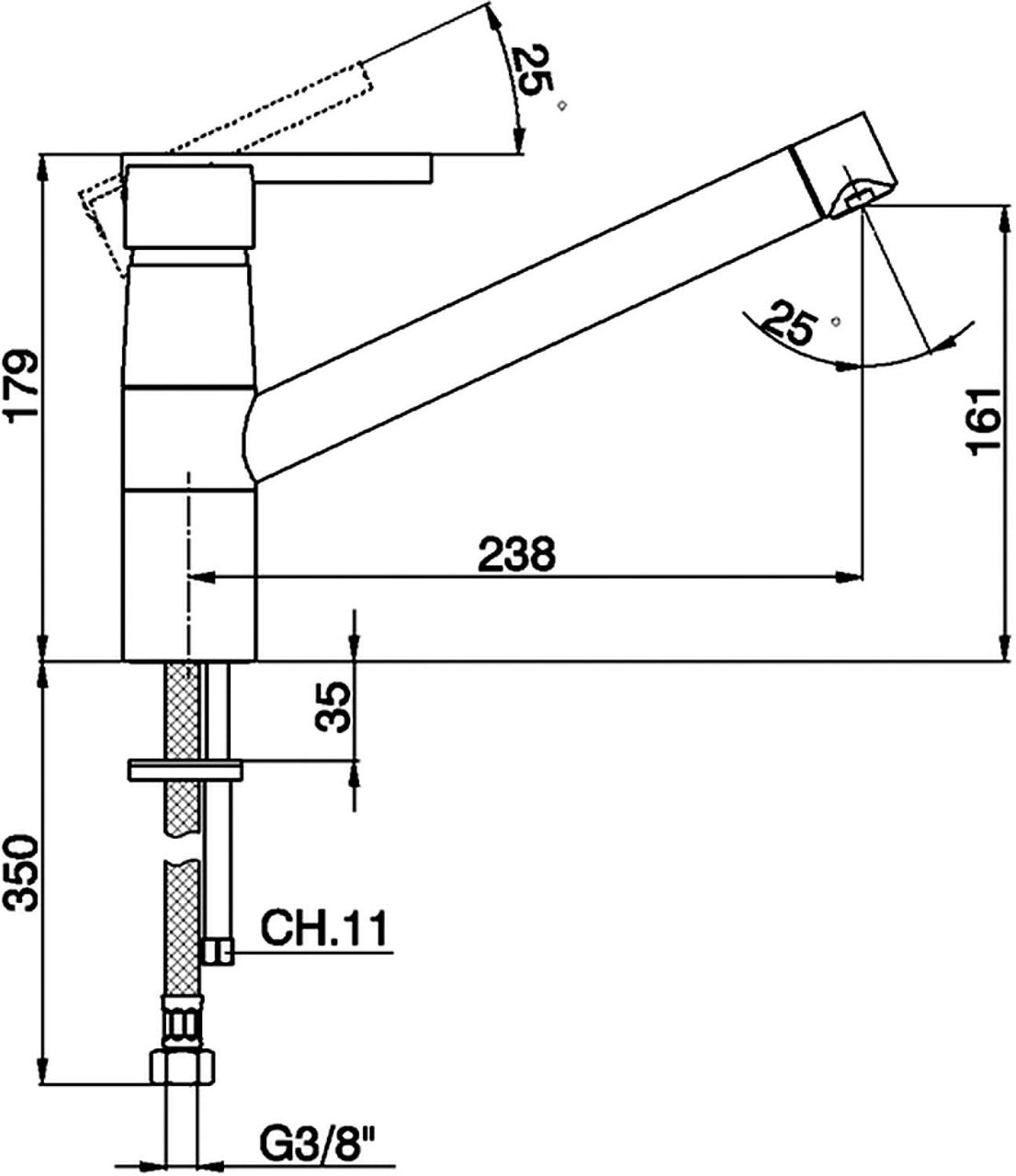 Mitigeur d'évier Evelia bec pivotant saillie 238 mm chromé