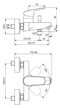 Mitigeur bain/douche apparent Ideal Standard Ceraflex saillie 171 mm chromé
