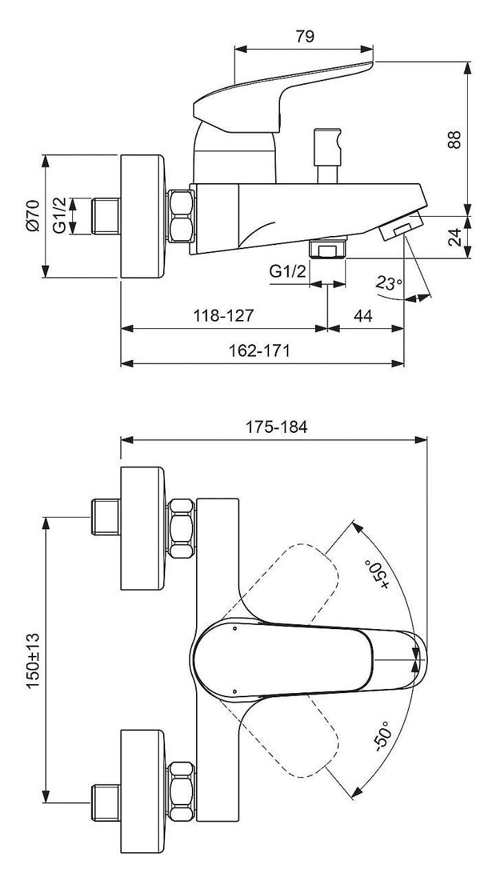 Mitigeur bain/douche apparent Ideal Standard Ceraflex saillie 171 mm chromé