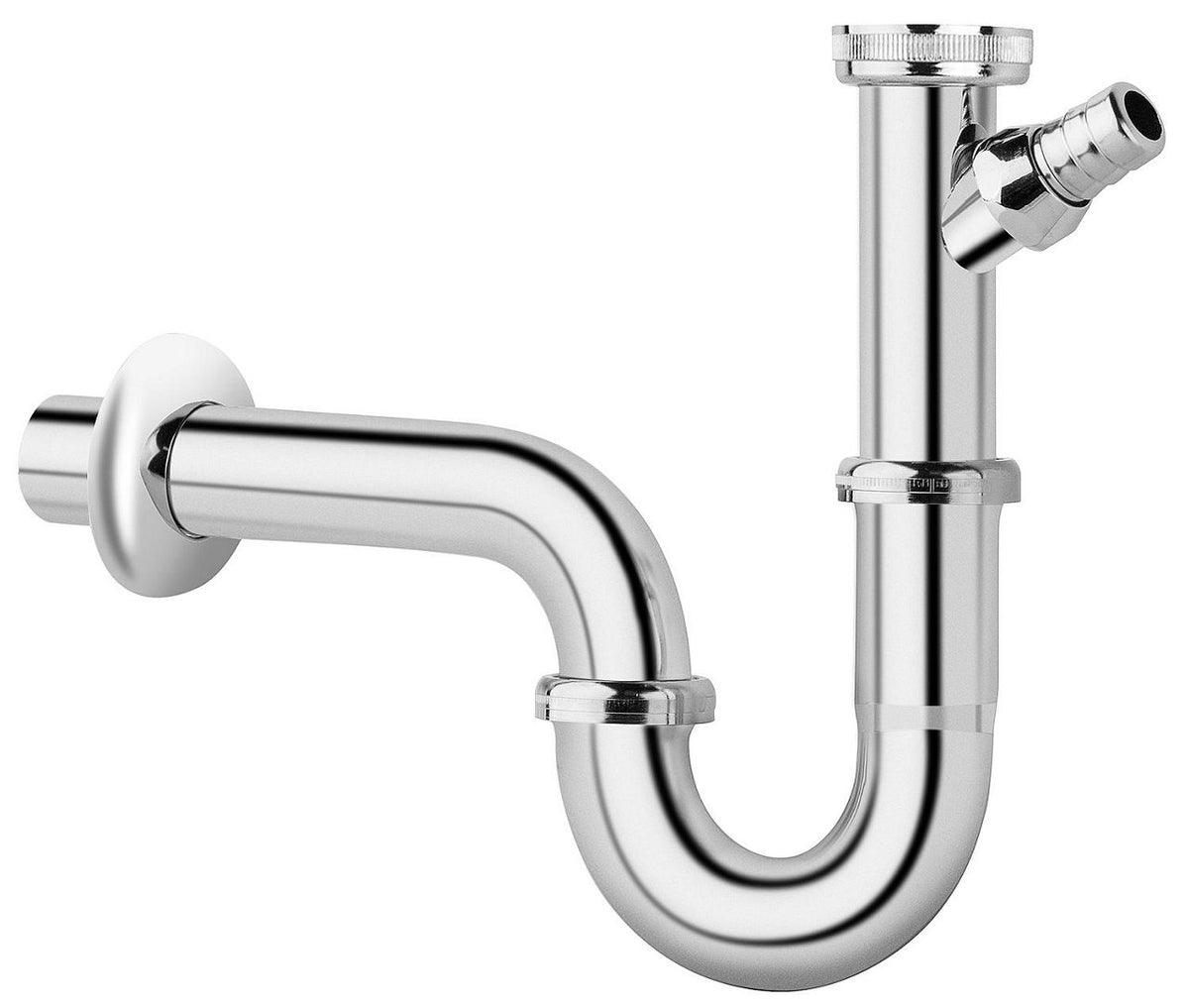Siphon tubulaire WAS 1 1/4" x 32 mm laiton chromé avec raccordement lave-linge/lave-vaisselle